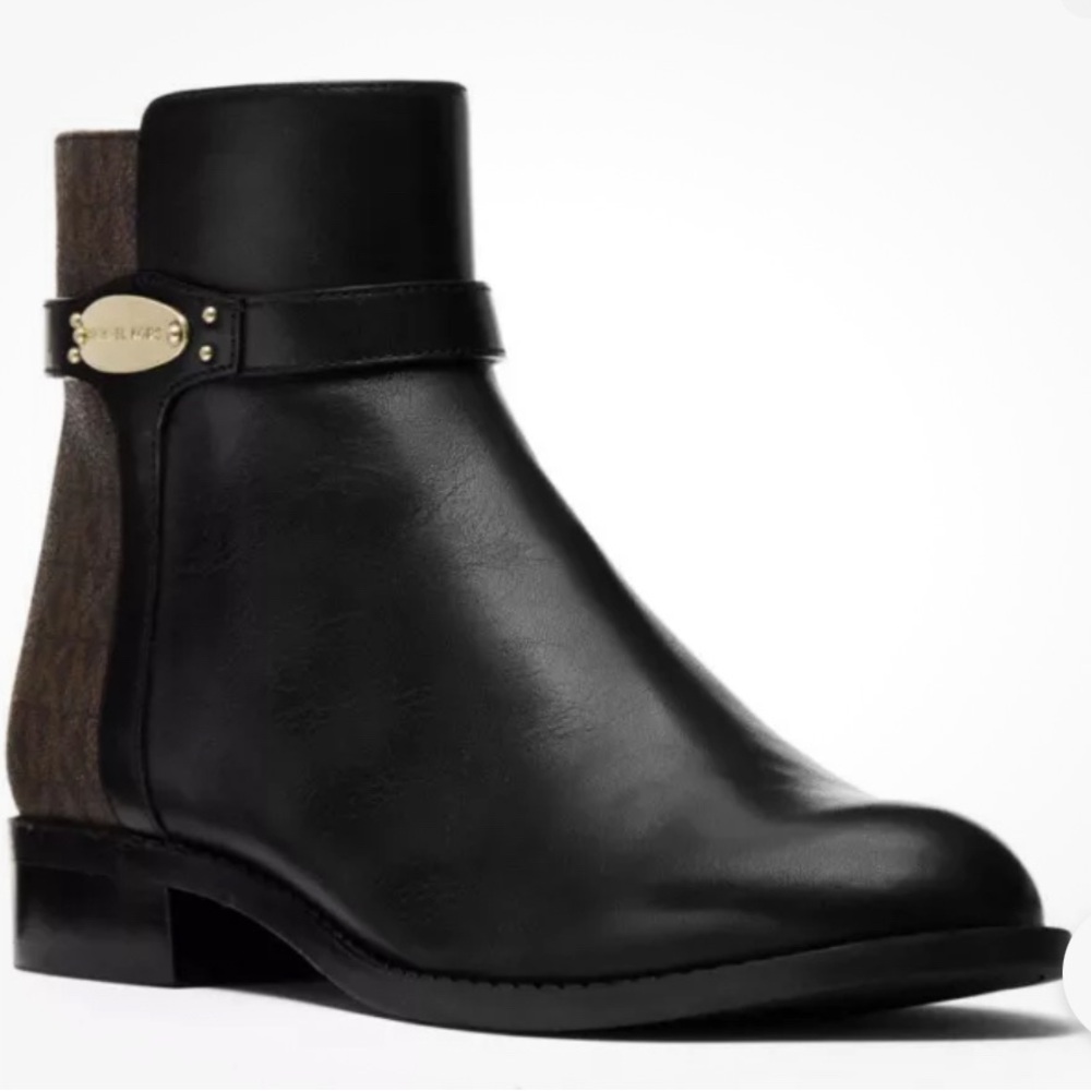 Michael Kors Finley Flat Leather Booties black brown Size 7